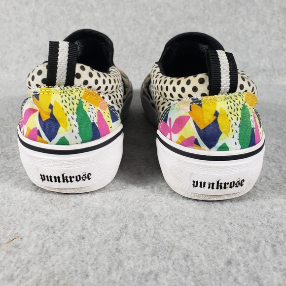 Punkrose Slip On Memory Foam Sneakers Black White Polka Dot Abstract Sole Red - Picture 3 of 15